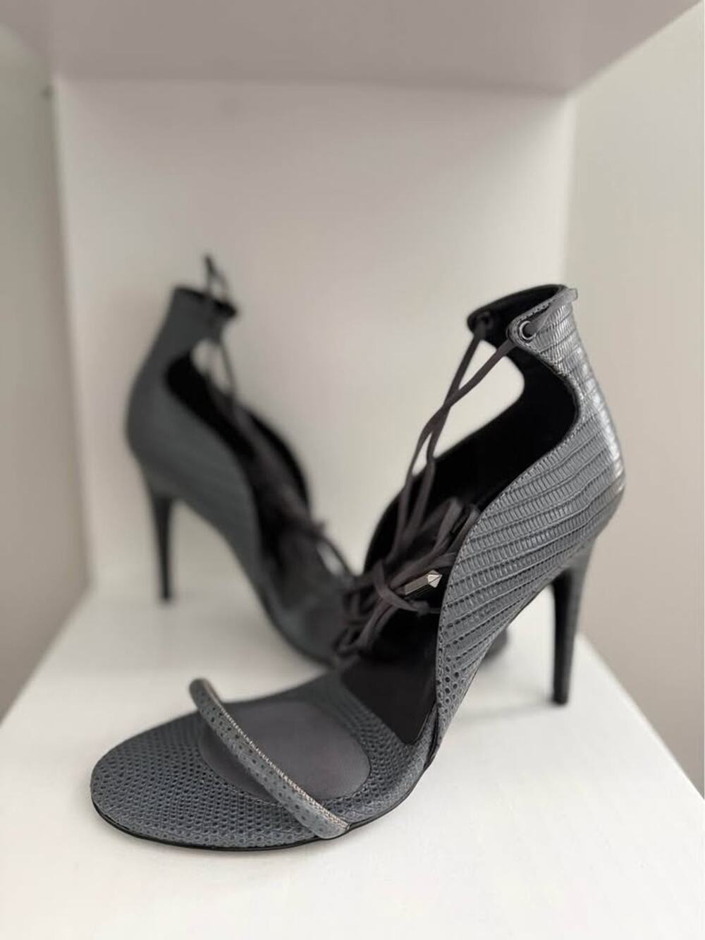 REISS Gray Lace-Up Stiletto Heels | Size 37 (US Women’s 6.5–7) | Brand New